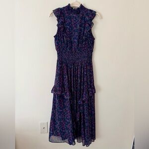 Lulu's Navy and Pink Floral Smocked Midi Dress